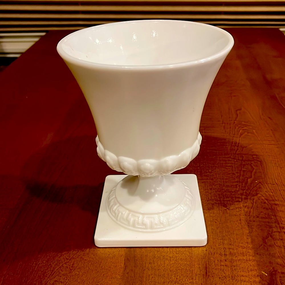 Vintage White Milk Glass Vase Large Pedestal Urn 60s